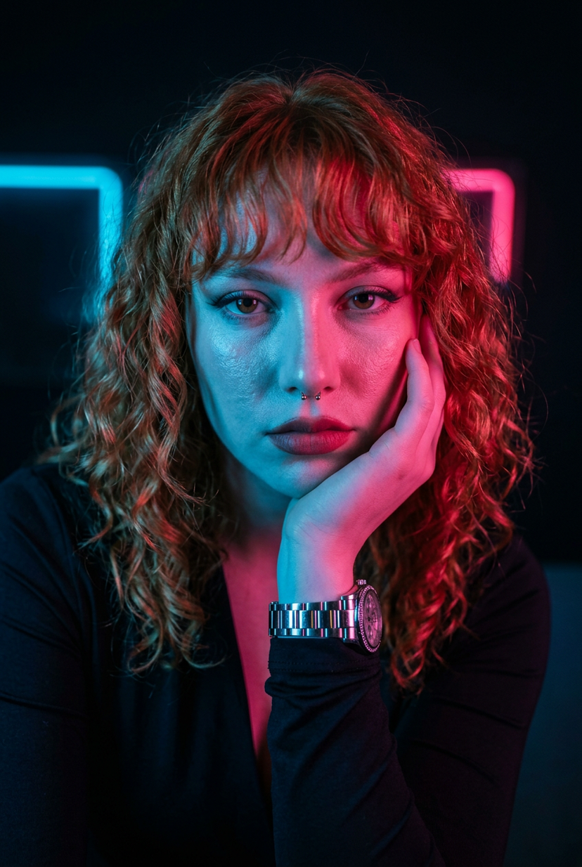 Neon Noir Dual Tone Portrait AI image template preview