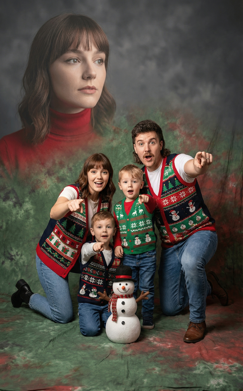 Awkward 90s Holiday Studio Portrait AI image template preview