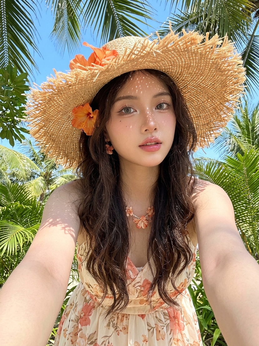 Tropical Vacation Selfie — Nano Banana (Chryzleen) AI image template preview