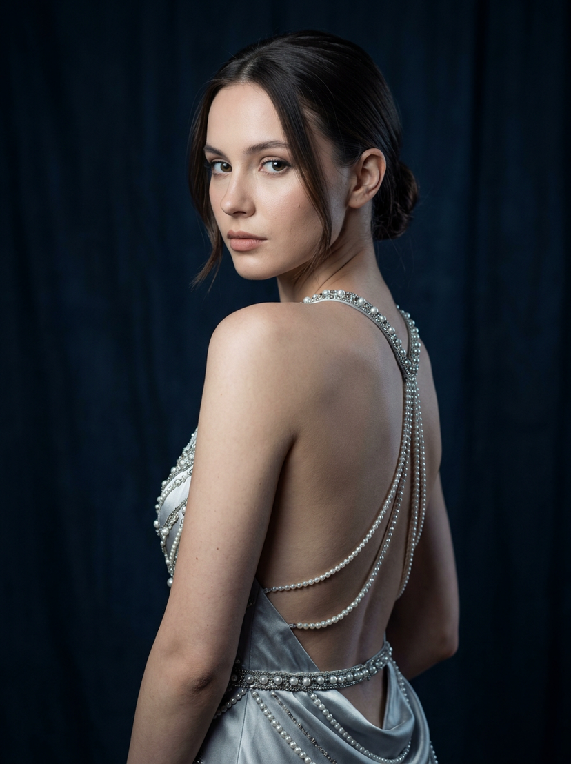 Silver Pearl Couture Portrait AI image template preview