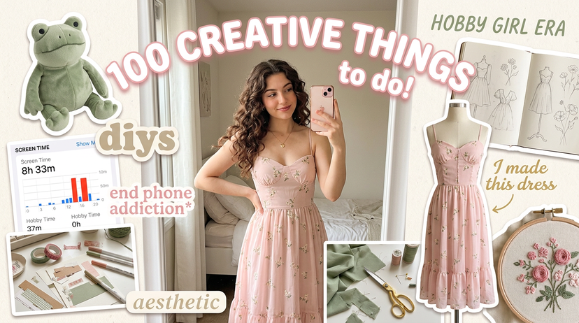 Aesthetic Hobby Girl Collage Youtube Thumbnail AI image template preview