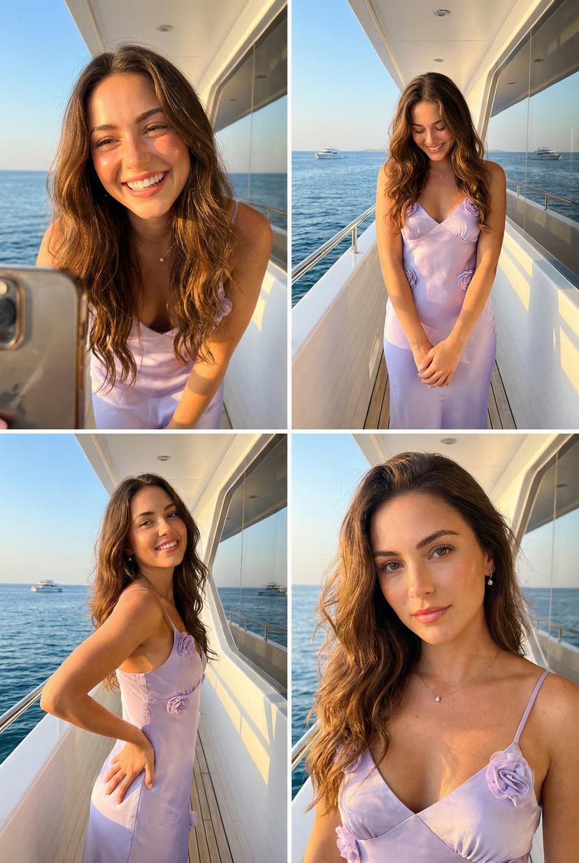 Golden Hour Yacht Candid Grid AI image template preview