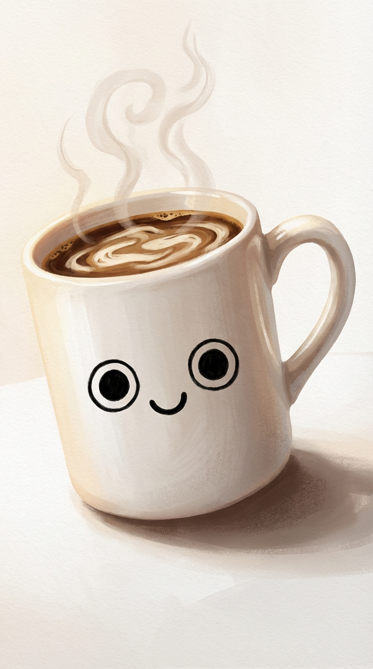 Whimsical Steaming Coffee Mug Art — Uploaded image ko carefully analyze karo — composition, lighting, color tone, depth, style aur overall vibe same rakho.




