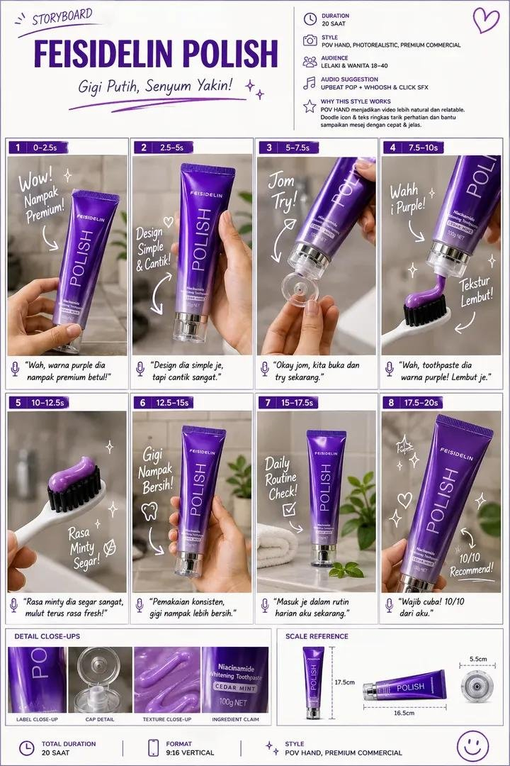 Luxury Toothpaste Commercial Storyboard — Prompt - Create a premium commercial storyboard sheet for a luxury toothpaste advertisement in a clean A4 portrait lay
