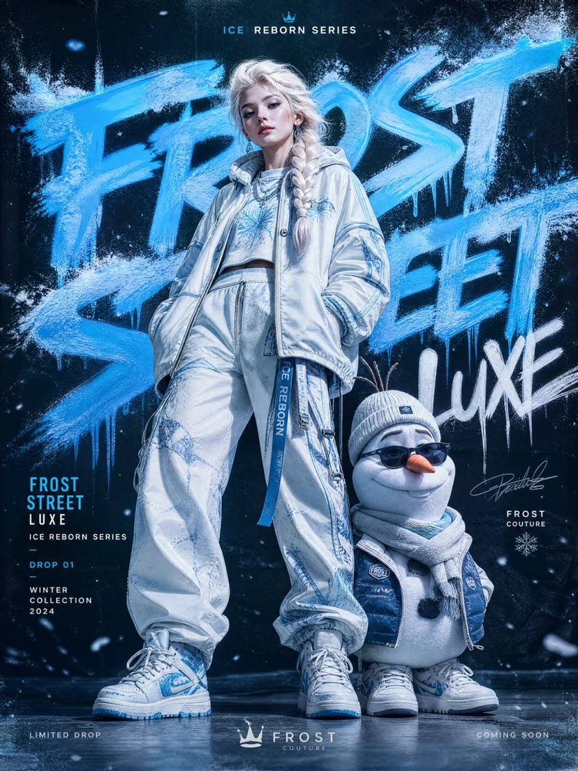 Frozen Street Luxe Graffiti Fashion Campaign — URBAN GRAFFITI FASHION CAMPAIGN — ELSA & OLAF EDITION
IMAGE TYPE

Premium streetwear fashion poster, luxury edito