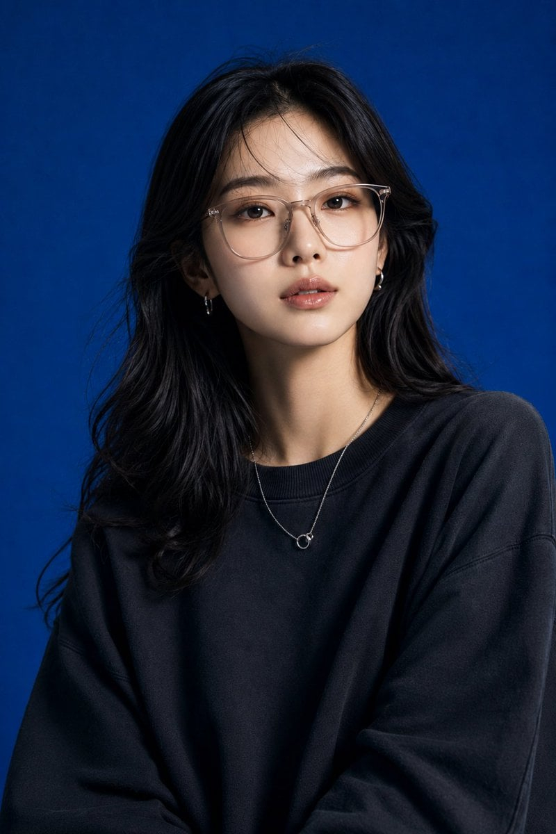 Blue Backdrop Luxury Fashion Portrait Campaign — Create image Create a high-end studio fashion portrait inspired by the uploaded blue-background reference photo
