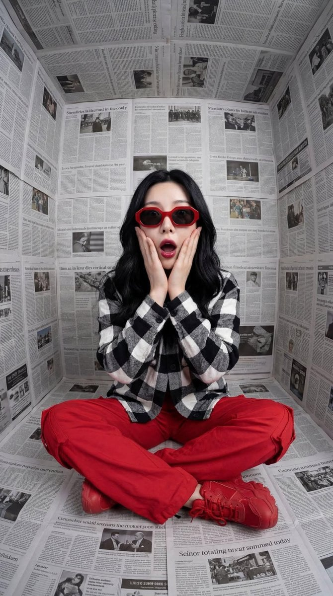 Stylized Fashion Portrait Bold Color Contrast Editorial — Create a stylized fashion portrait with bold color contrast and a modern surreal editorial aesthetic. 