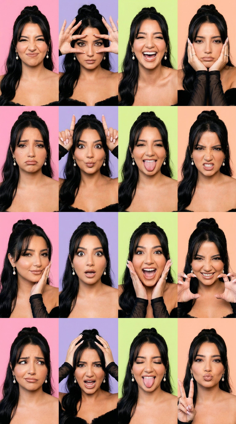 Gen Z TikTok Viral Expression Grid 4x4 — Nano Banana AI image template preview