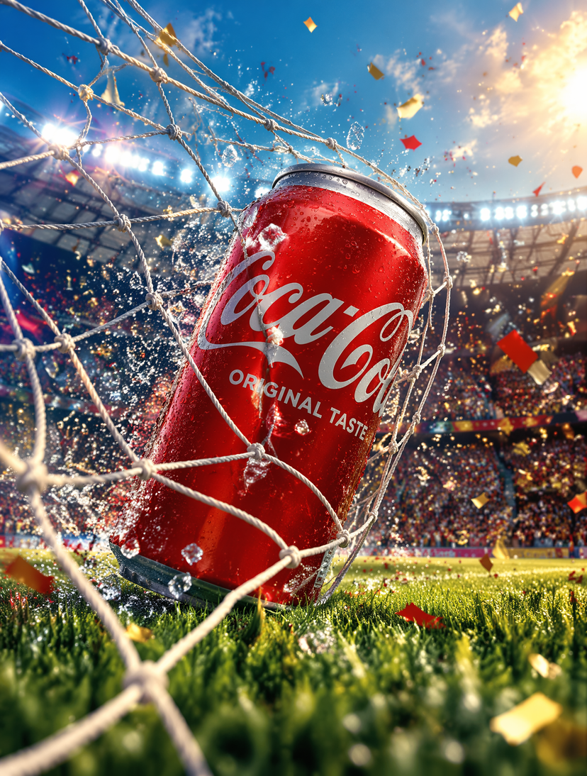 FIFA-Inspired — World Cup Final Goal Net Commercial — Ultra-premium commercial advertising poster, official FIFA-inspired football campaign, luxury bevera…