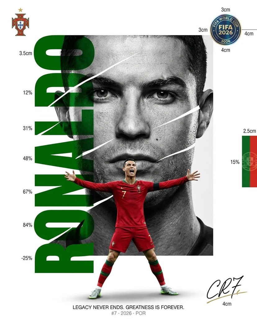 luxury-sliced-wordmark-player-poster — Create a luxury FIFA World Cup editorial poster. Clean white background. No stadium. No crowd. No smoke. No busy backgrou