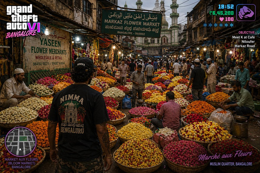 gpt2-game-asset-gta-6-in-bangalore-flower-market AI image template preview