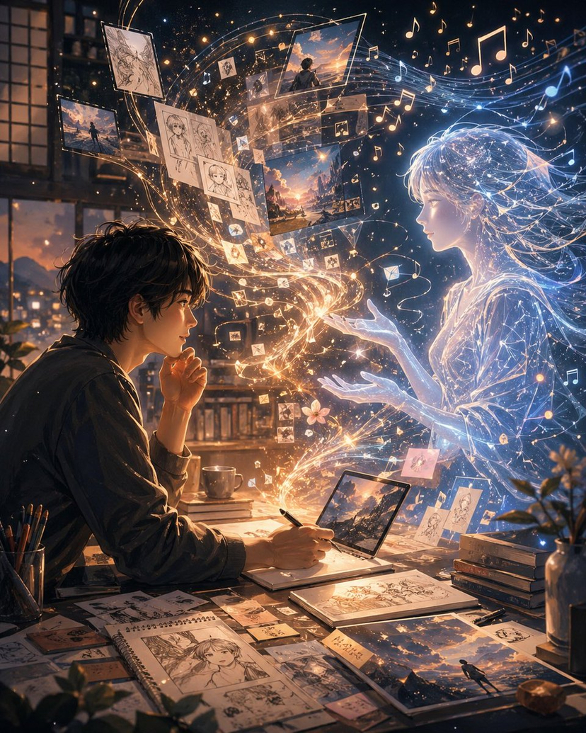 gpt2-social-media-post-artist-and-ethereal-muse-at-night AI image template preview