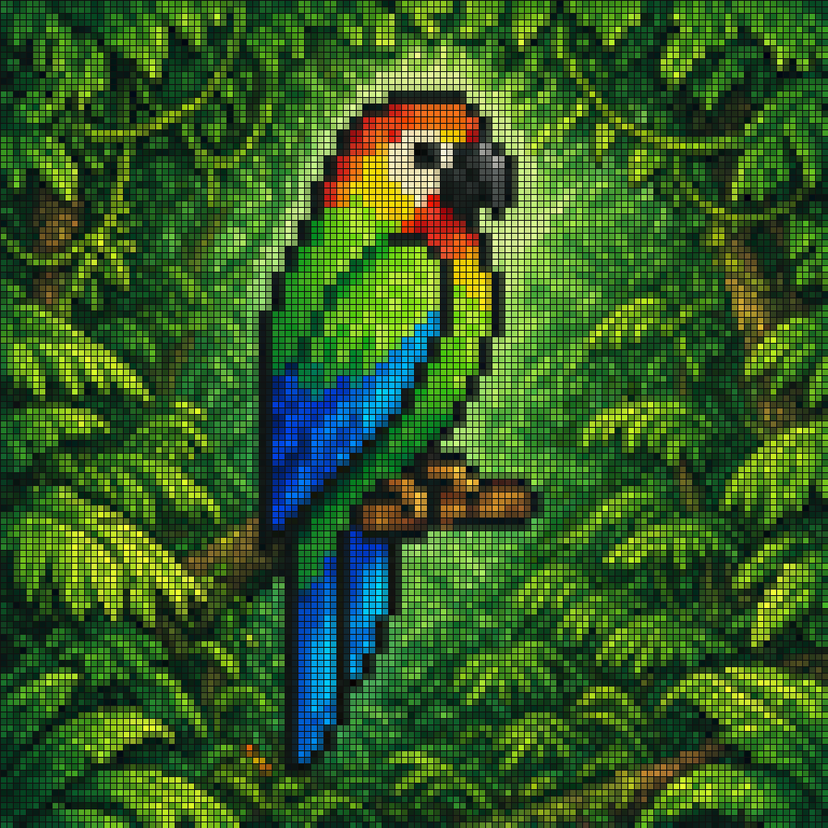 gpt2-social-media-post-tropical-parrot-pixel-mosaic AI image template preview
