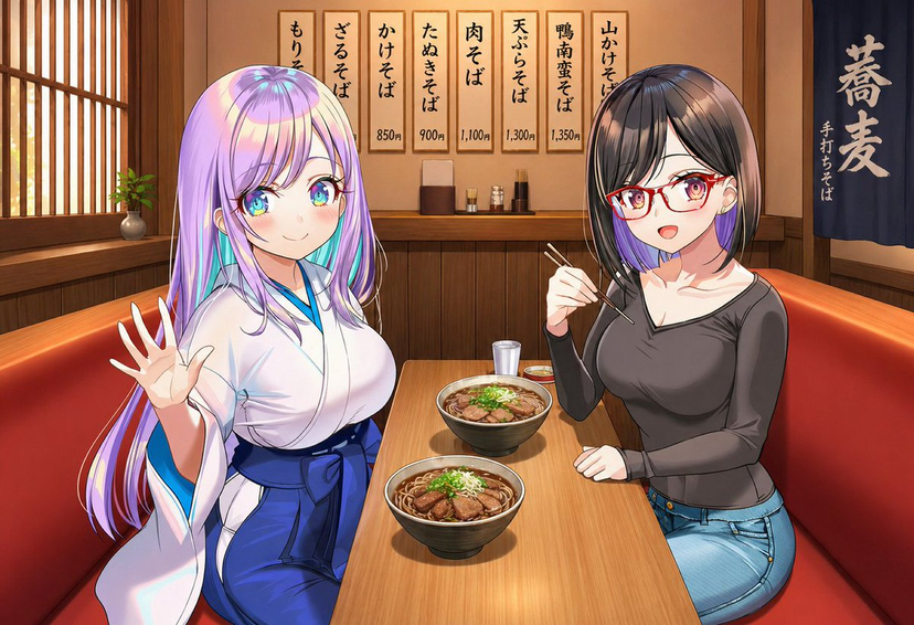 gpt2-social-media-post-anime-friends-eating-soba AI image template preview