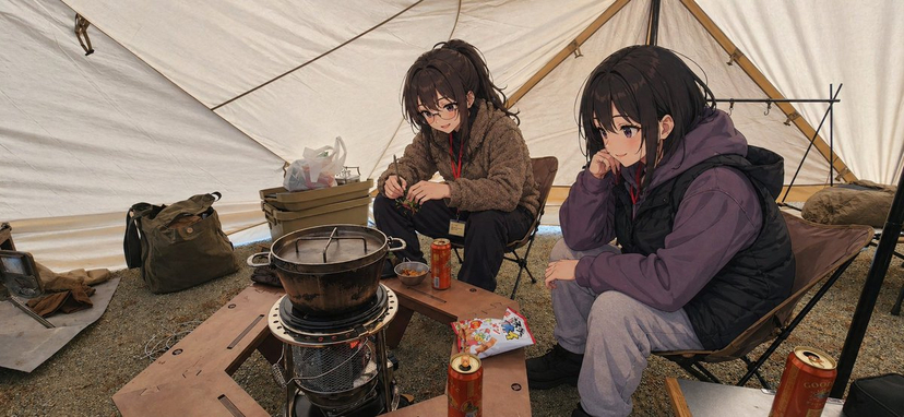 gpt2-social-media-post-anime-campers-in-a-winter-tent AI image template preview