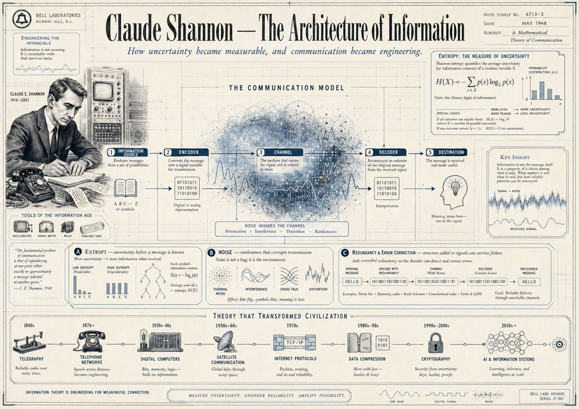 gpt2-infographic-edu-visual-vintage-claude-shannon-infographic-poster AI image template preview