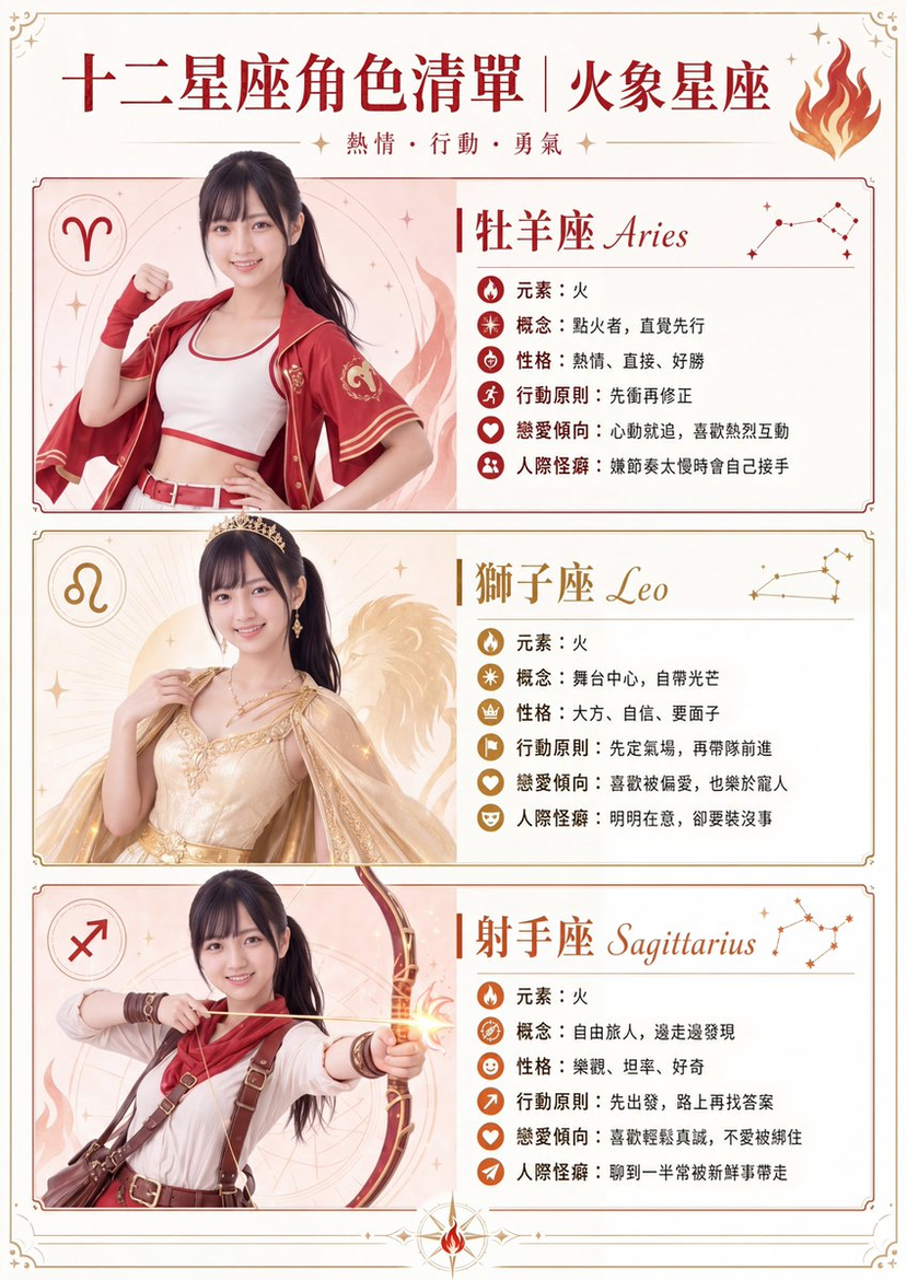 gpt2-infographic-edu-visual-fire-sign-zodiac-character-poster AI image template preview