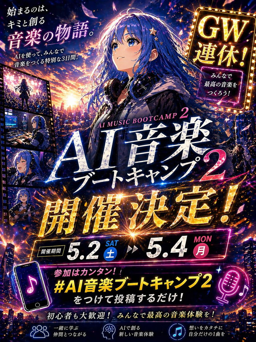gpt2-youtube-thumbnail-anime-music-bootcamp-promo-poster AI image template preview