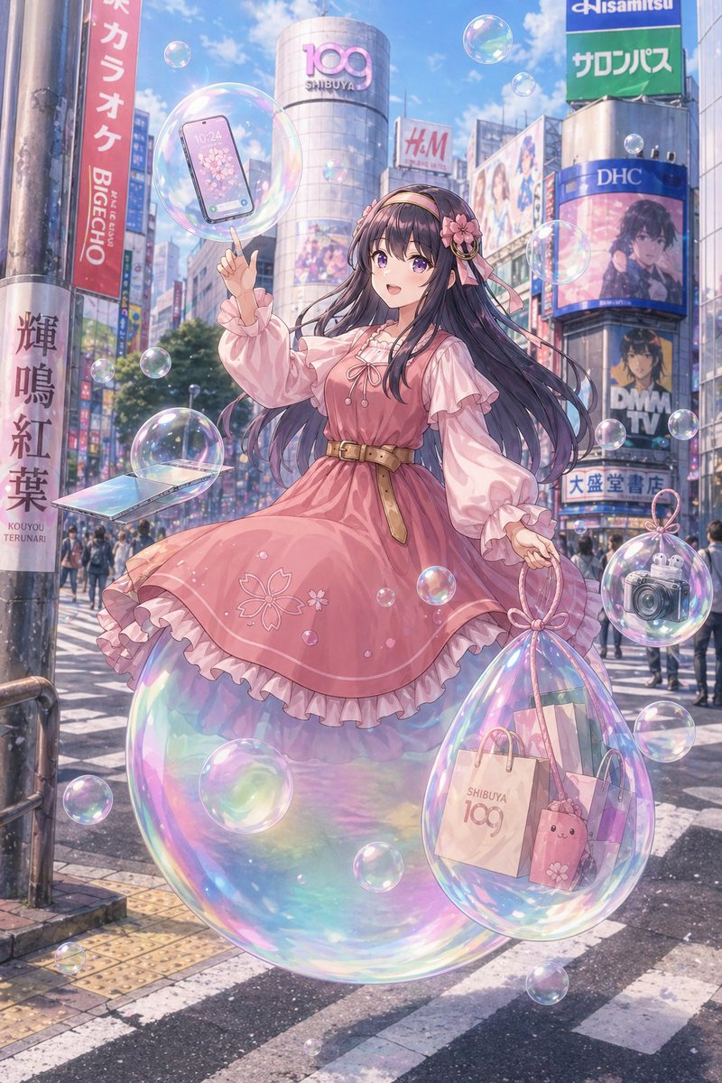 gpt2-comic-storyboard-dreamy-shibuya-bubble-girl AI image template preview