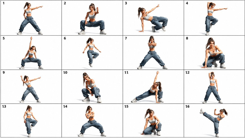 gpt2-comic-storyboard-16-panel-dance-pose-reference-sheet AI image template preview
