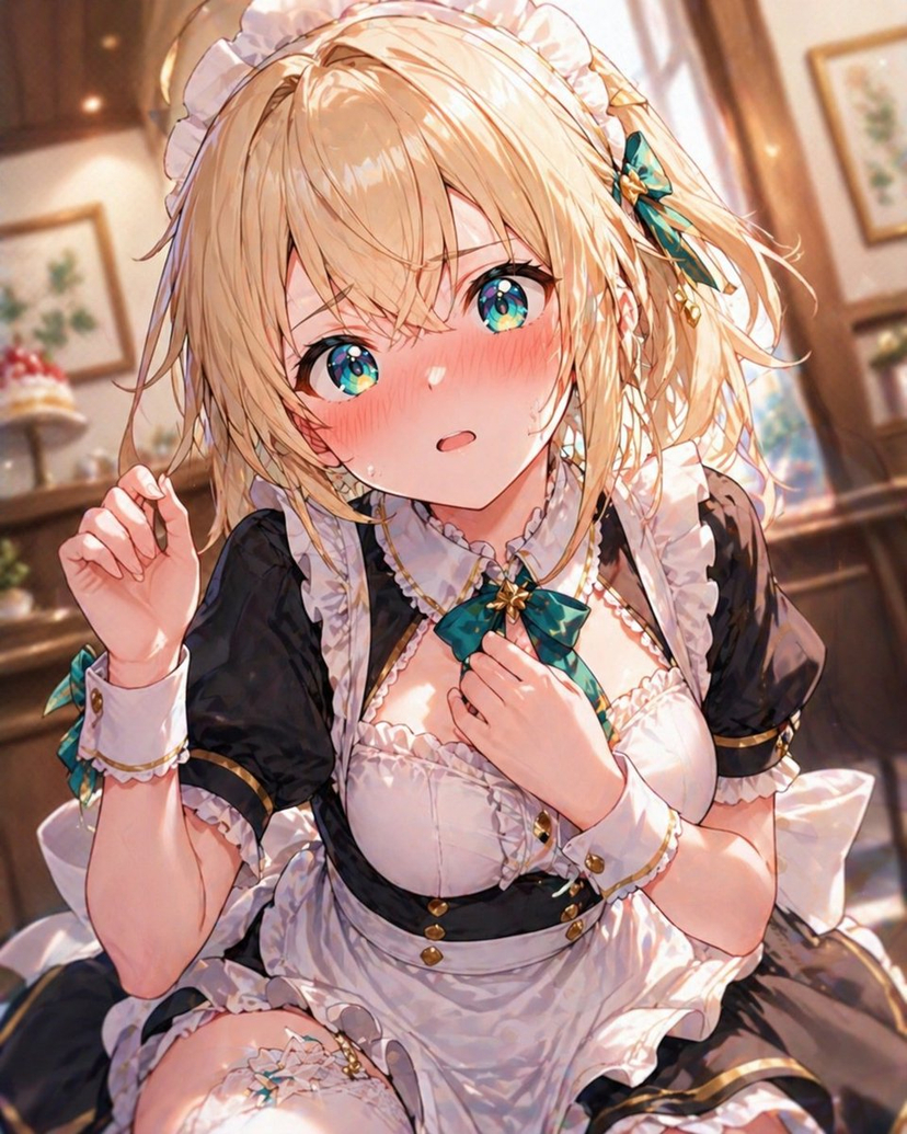 gpt2-profile-avatar-blonde-maid-in-warm-cafe AI image template preview
