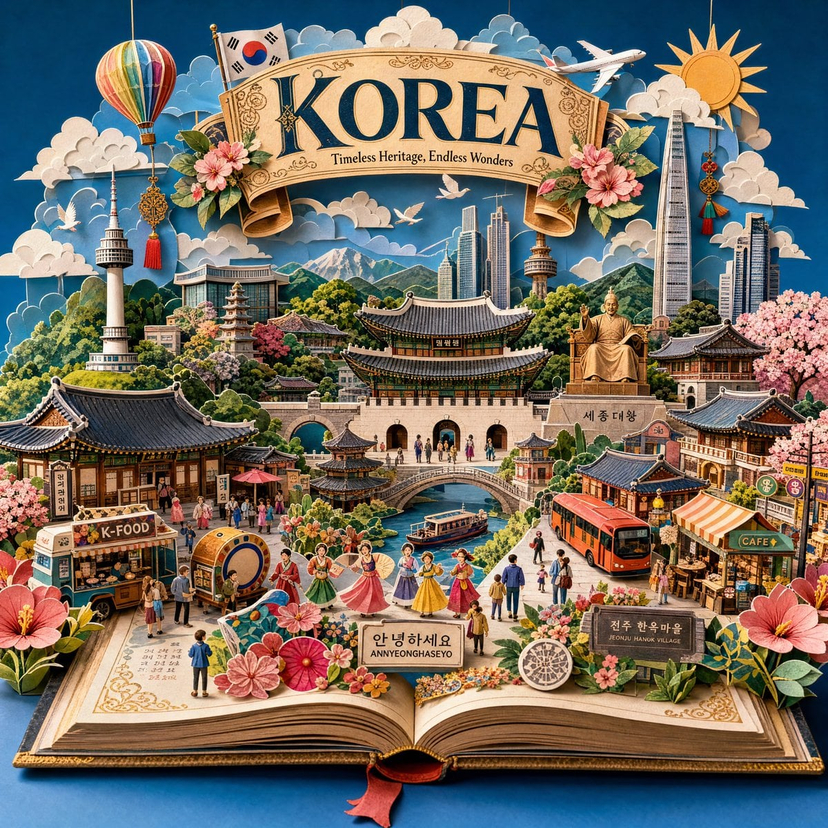 Master Pop-Up Storybook — 3D Paper Engineered Travel Diorama — Create an ultra-detailed handcrafted 3D pop-up storybook travel illustration of [Destination], pr