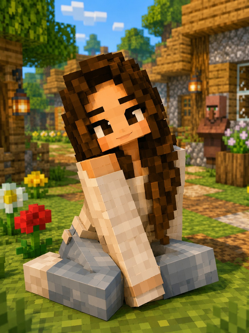 Minecraft Voxel Character Village Portrait AI image template preview