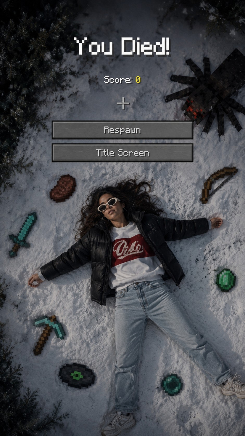 Minecraft You Died Winter Death Screen AI image template preview
