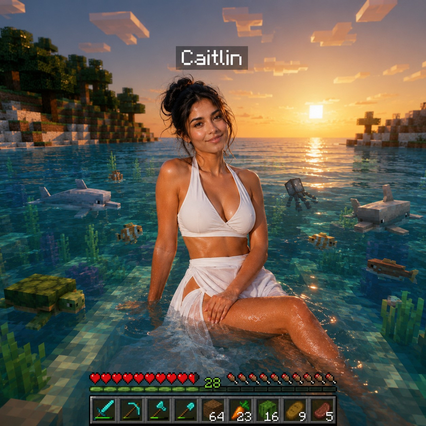 Photoreal Ocean Sunset Minecraft UI AI image template preview
