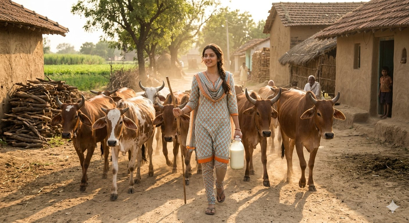 Indian Village Cattle Herding — Nano Banana AI image template preview