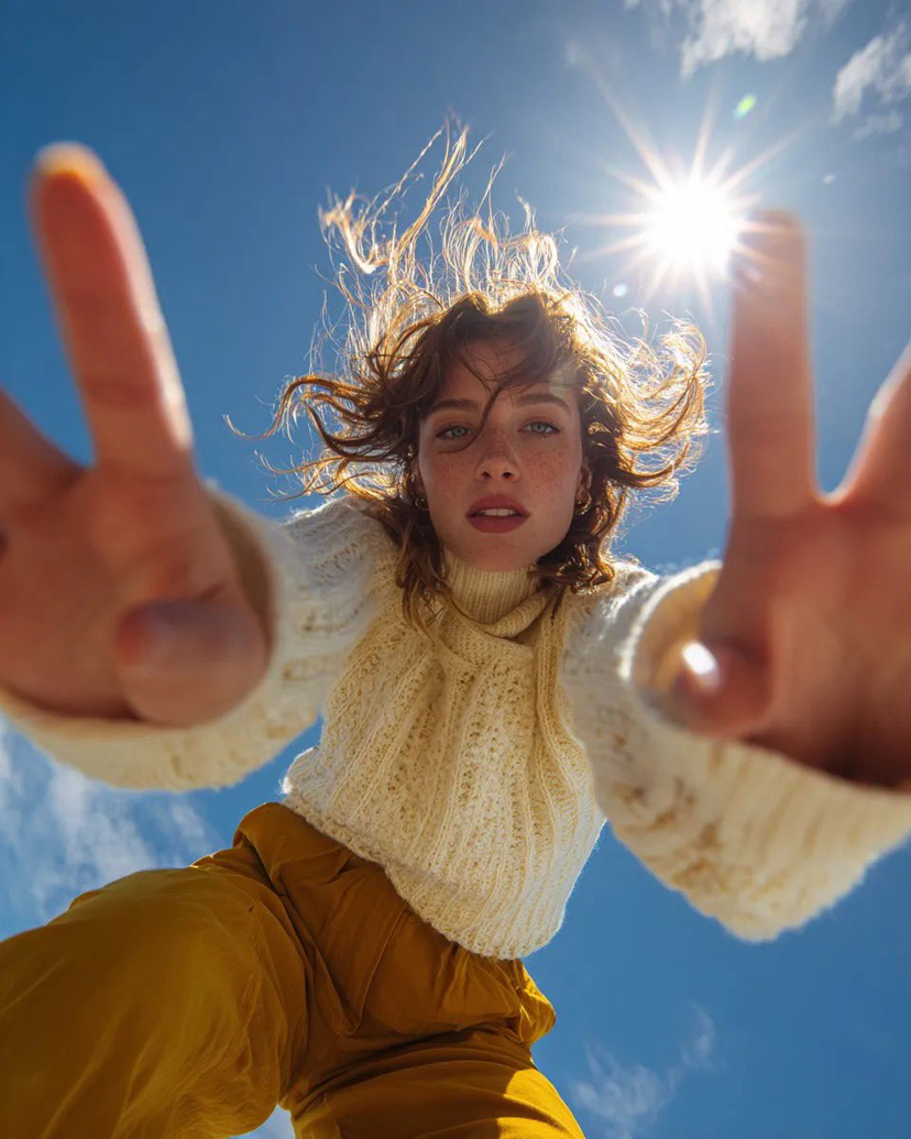 Ultra Wide Low-Angle Portrait — Sairah (Nano Banana) AI image template preview