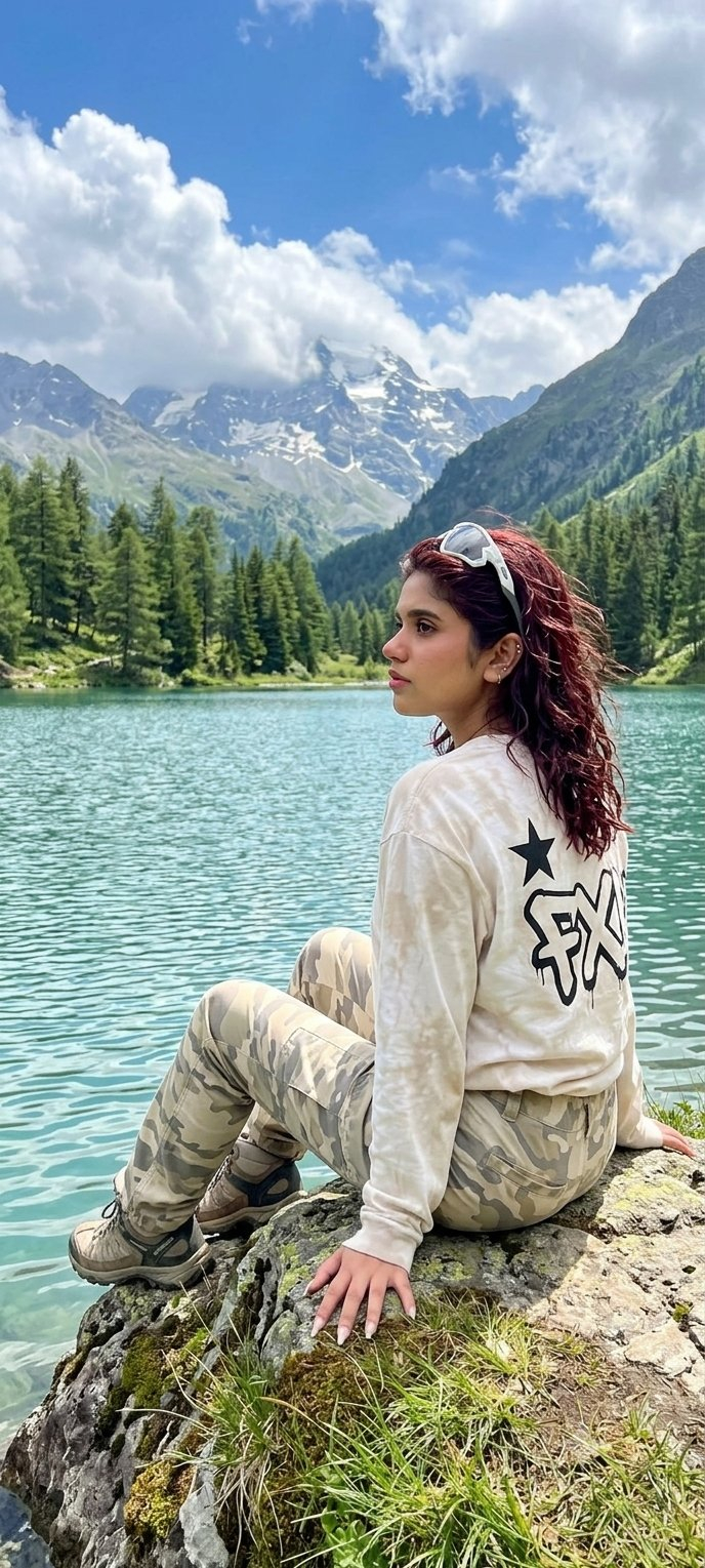 Teen Girl Alpine Lake Mountain View example 2