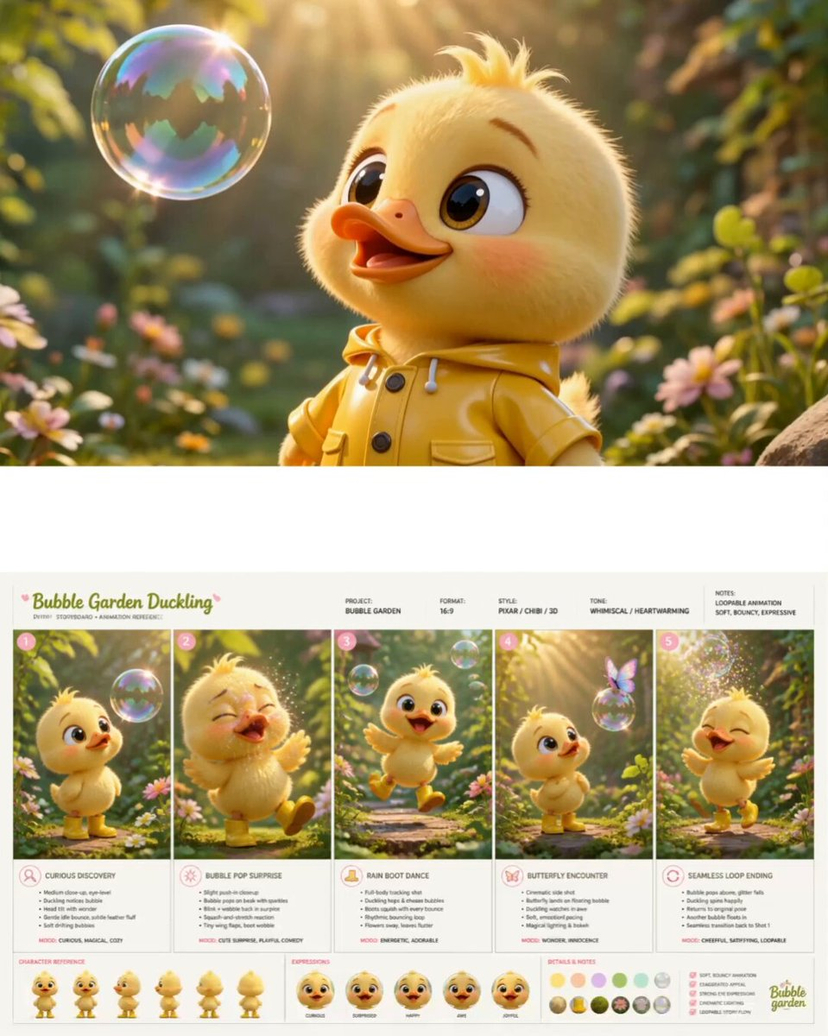 Pixar Style Chibi Duckling Garden Animation example 2