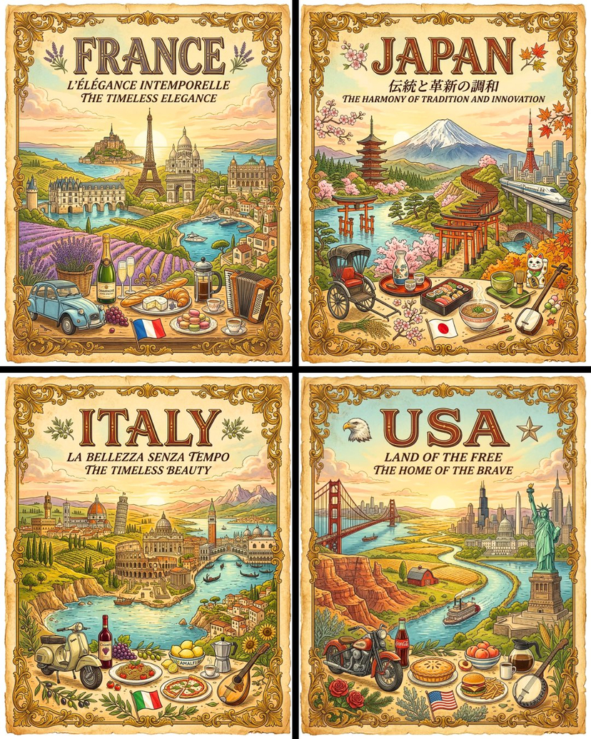 Vintage Travel Posters by Nano Banana 2 AI image template preview