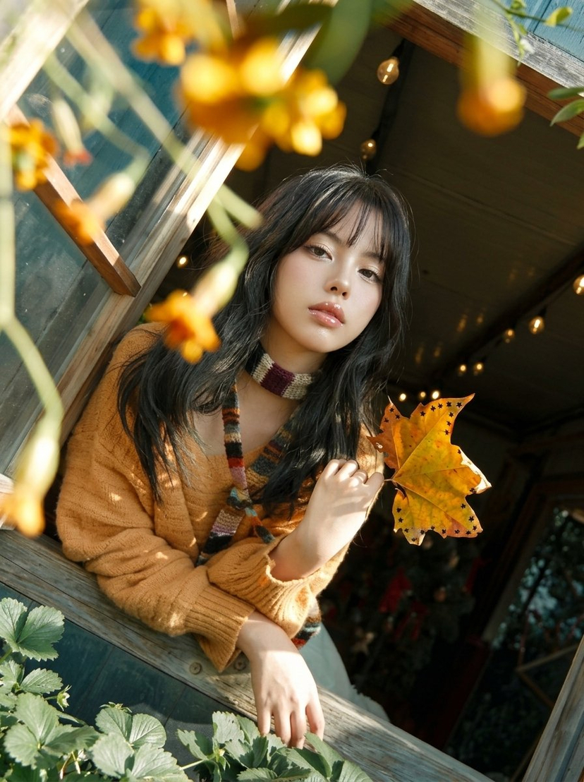 Y2K Windowsill Maple Leaf — Early 2000s Digital Photo AI image template preview