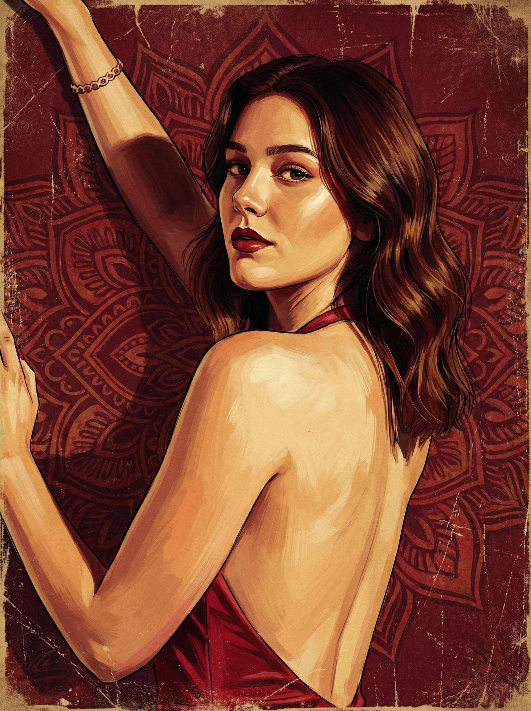 Crimson Paint Illustration Portrait - AI Image Template Preview