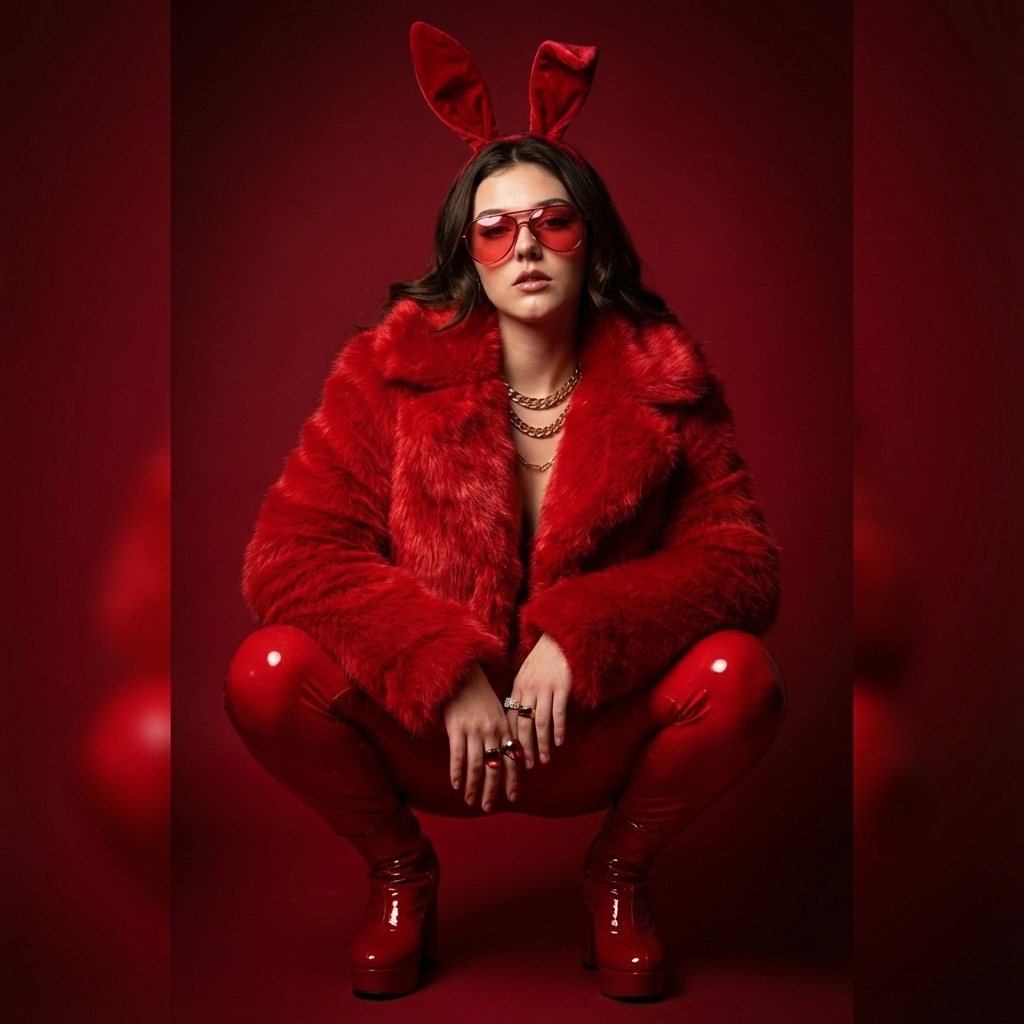 Red Leather Editorial Muse Template - AI Image Template Preview