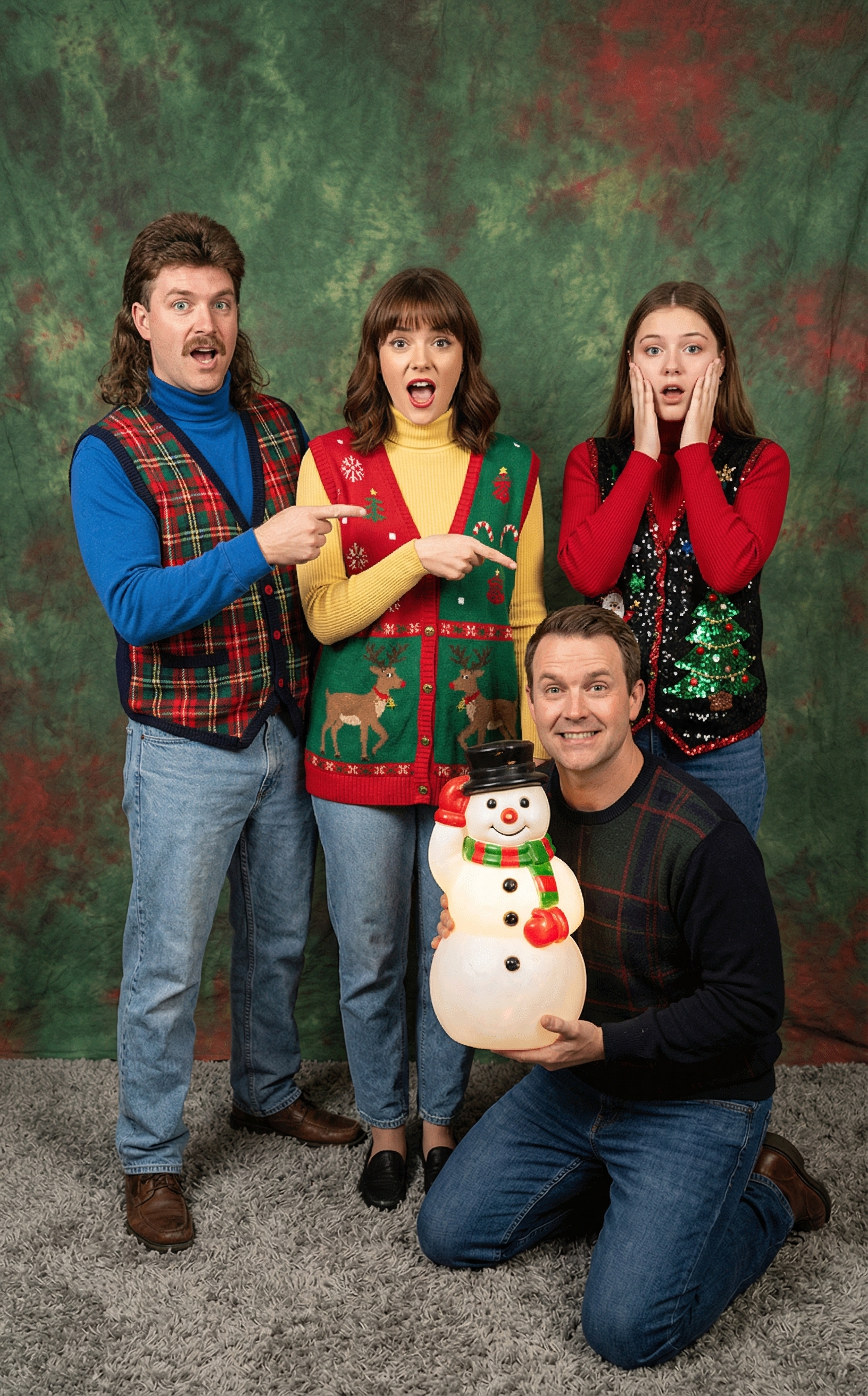 Awkward 90s Christmas Studio Portrait - AI Image Template Preview