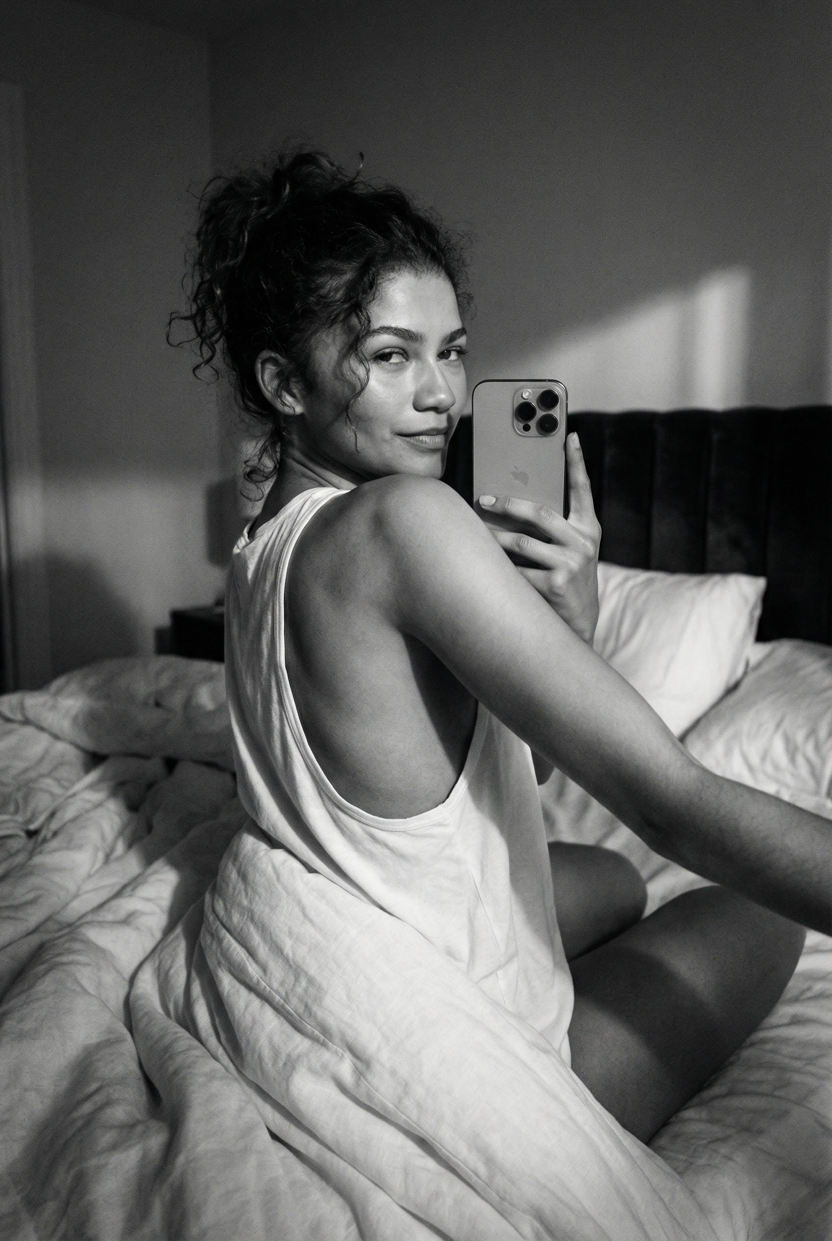 Monochrome Bedroom Candid - AI image template preview