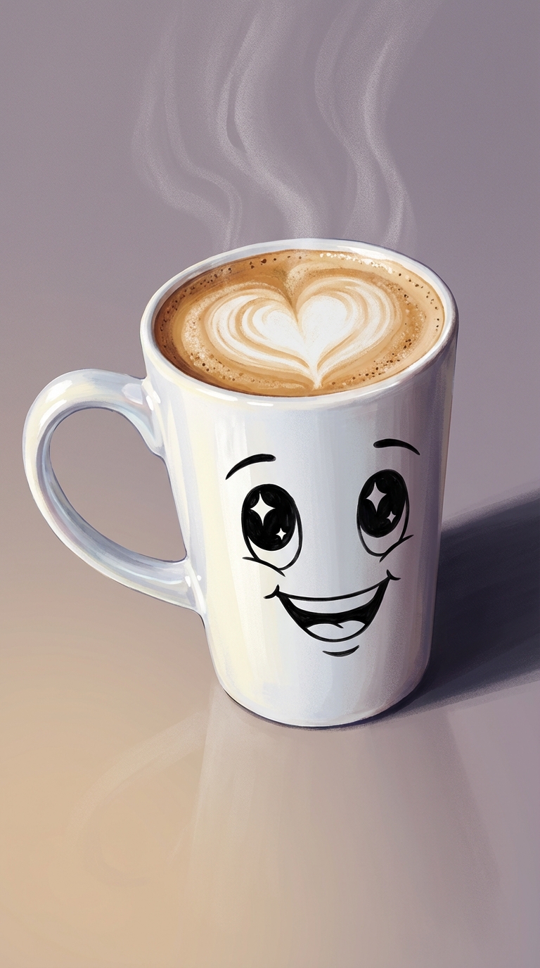 Whimsical Steaming Coffee Mug Art example 2