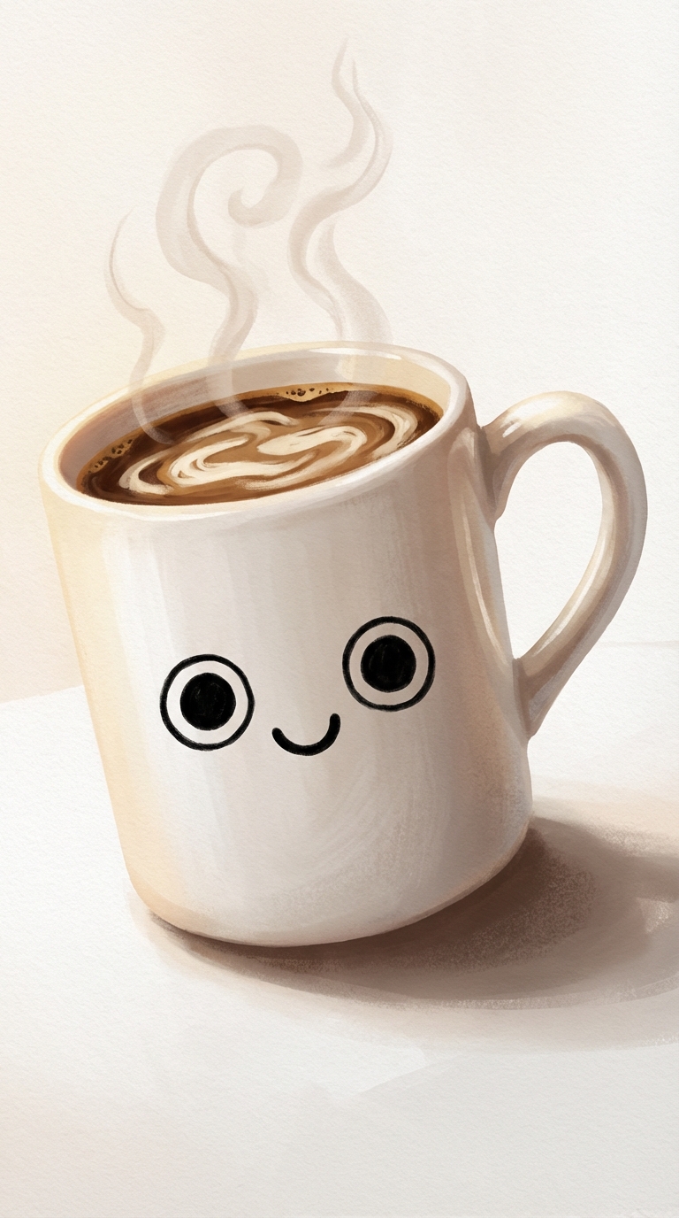 Whimsical Steaming Coffee Mug Art - AI Image Template Preview