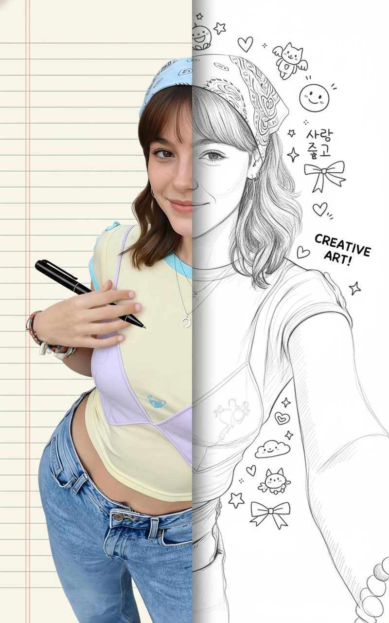 Half-n-Half Drawing - AI Image Template Preview