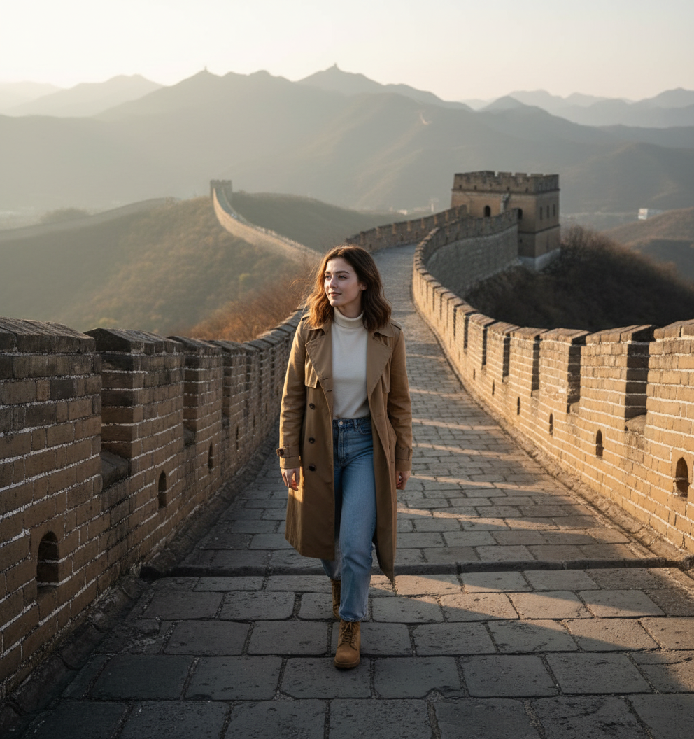 Great Wall of China Candid Portrait - AI Image Template Preview