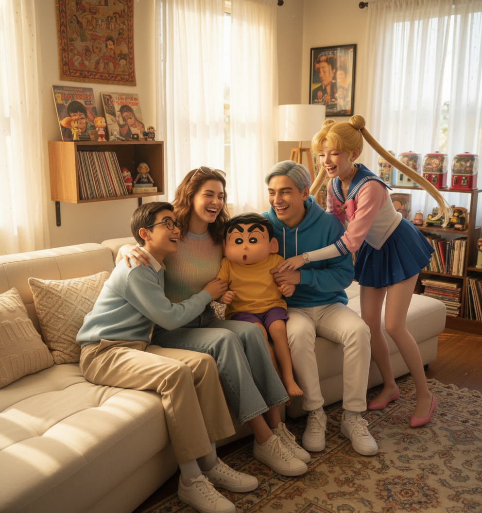 Cartoon Re-Union At Home - AI Image Template Preview