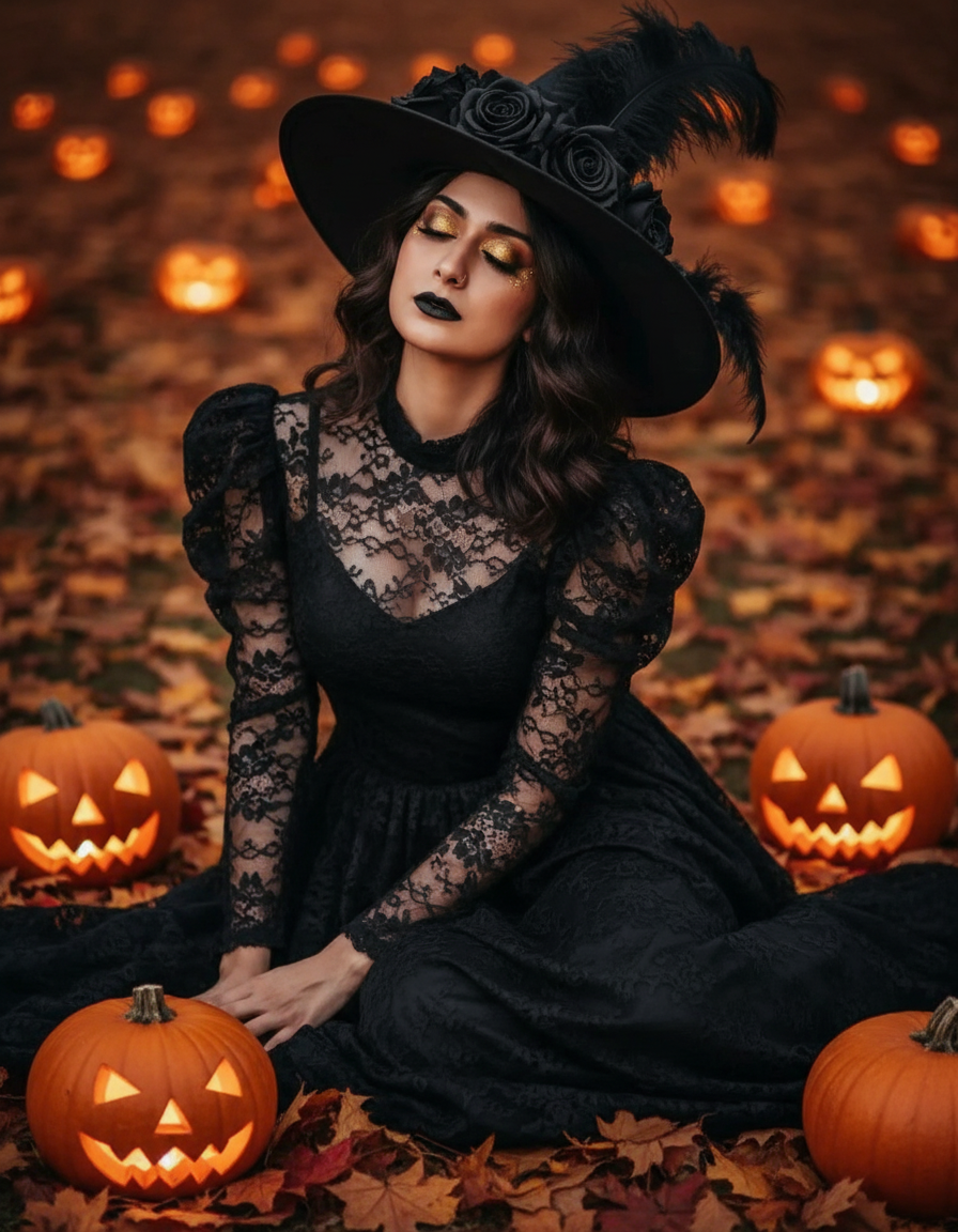Halloween Costume - Witch with Pumpkins  - AI Image Template Preview