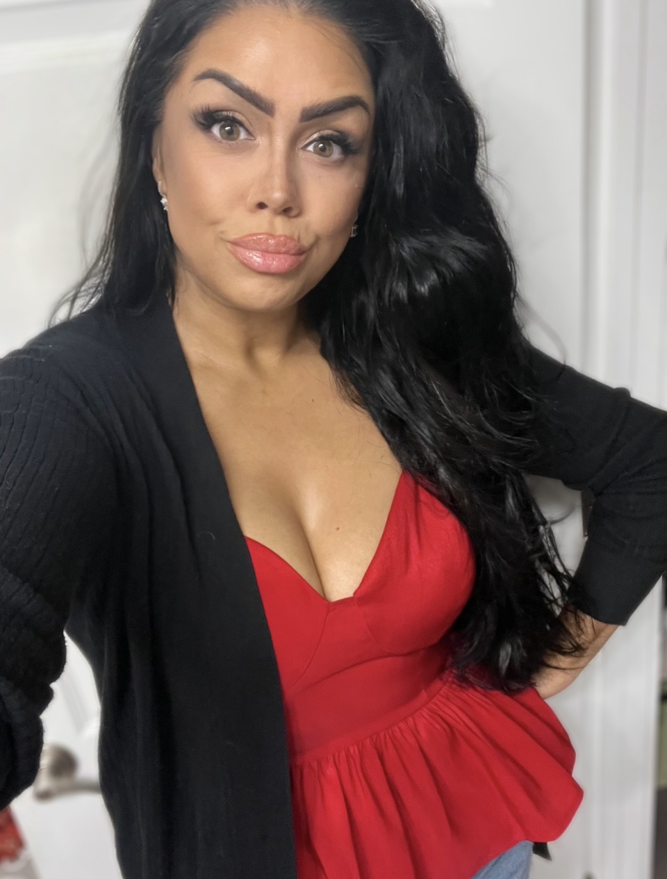 Chic Red Peplum Portrait - AI image template preview