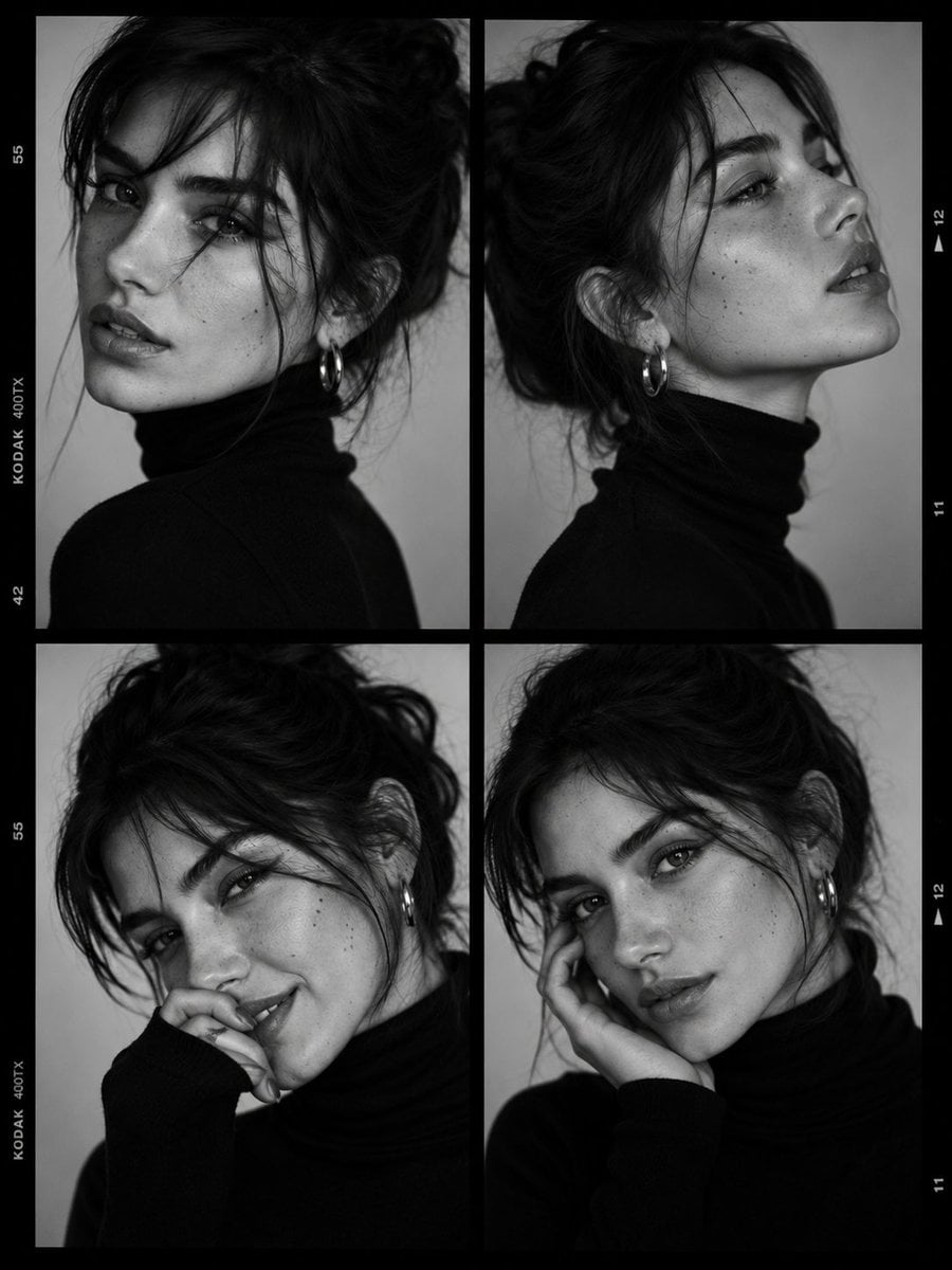 Luxury Black-and-White Fashion Contact Sheet - AI image template preview