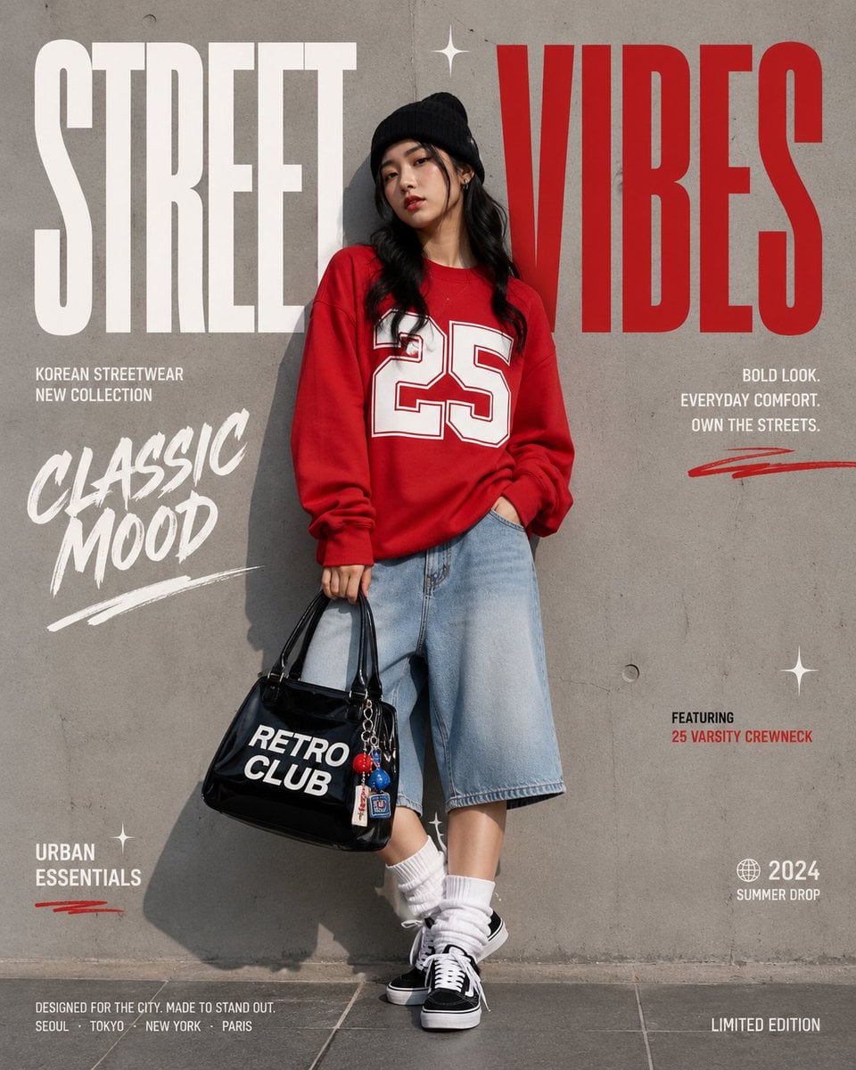 Korean Streetwear Minimalist Campaign Portrait - AI image template preview