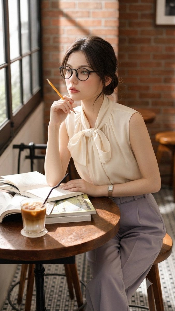 Douyin Aesthetic Café Study Portrait - AI image template preview