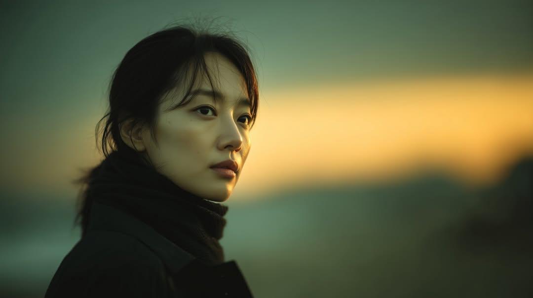Sunset Side Profile East Asian Portrait - AI image template preview
